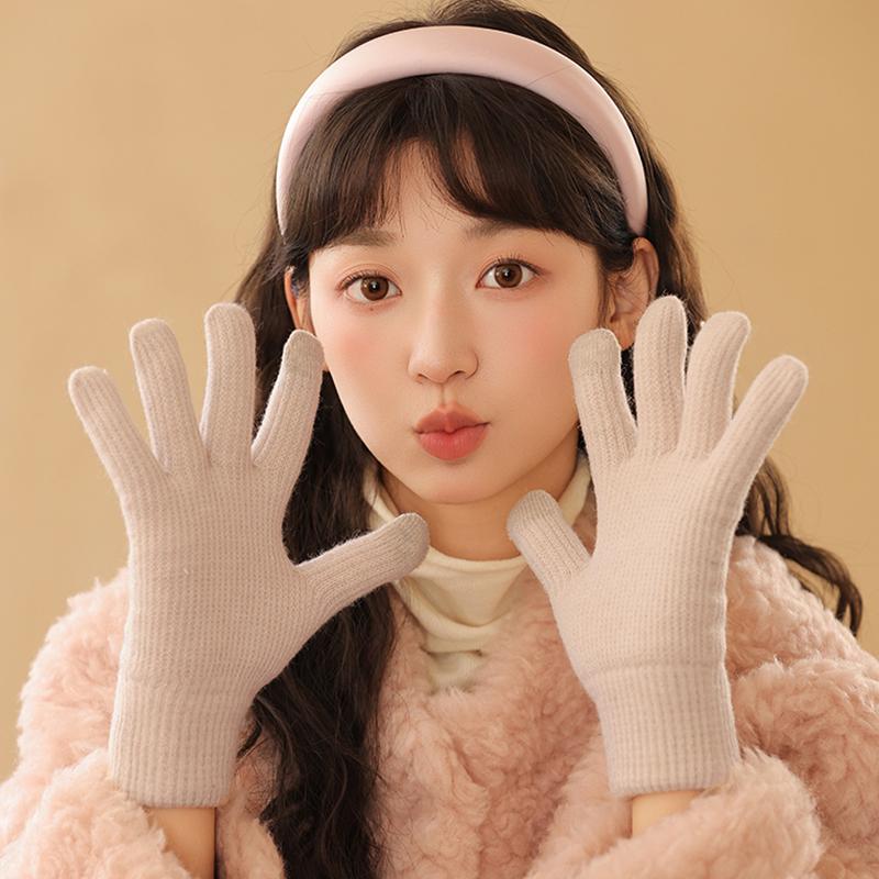 Winter Knitted Wool Gloves For Couples Maillard Thickened Warm Cold-Proof Students Outdoor Cycling Touch Screen