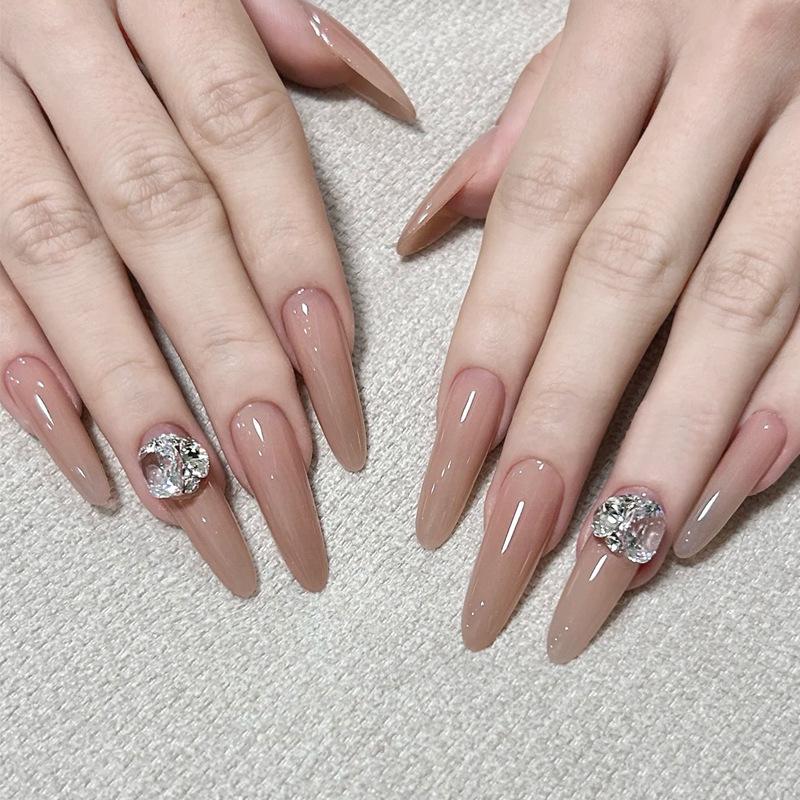 

Вдохновленные Douyin Стразы Нюдовый Градиент Маникюрные типсы - Ручная работа Ногти в стиле горячей девушки Handmade Nails XS Size #10 pieces/bag