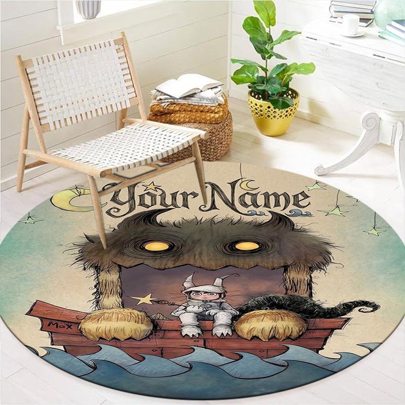 Moonlit Voyage Custom Name Round Area Rug Carpet Rug For Living Room Bedroom Sofa Playroom Decor Nonslip Floor Mat