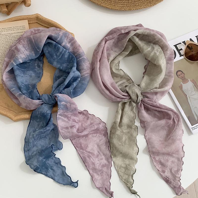 Triangle scarf headband retro tie-dye silk scarf high-end thin scarf scarf shawl multi-purpose waist tie