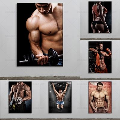 Nowoczesna siłownia płótno dekoracyjne malarstwo kulturystyka charakter Fitness plakat artystyczny na ścianę seksowny mężczyzna kobiet obraz mięśni Mural Cuadros