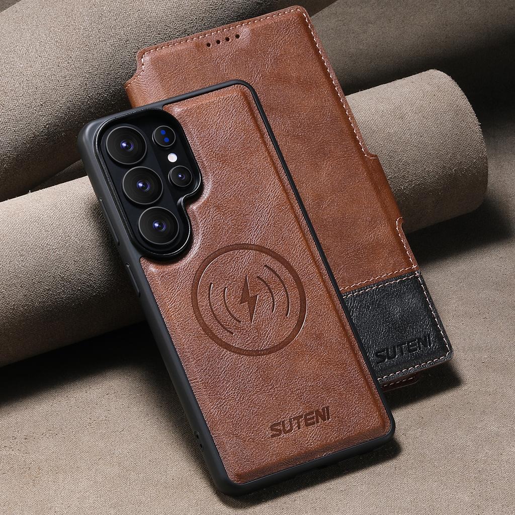 Faux Leather Wireless Charging Card Holder Stand Wallet Magnetic Flip Cover Phone Case for Samsung Galaxy S26 Ultra S25 S24 S23