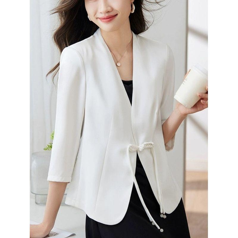 Plus size women clothing New Chinese Style Spring and Summer One Button Buckle Thin Commuter Ol Three-Quarter Sleeve Suit Small Coat Fashion