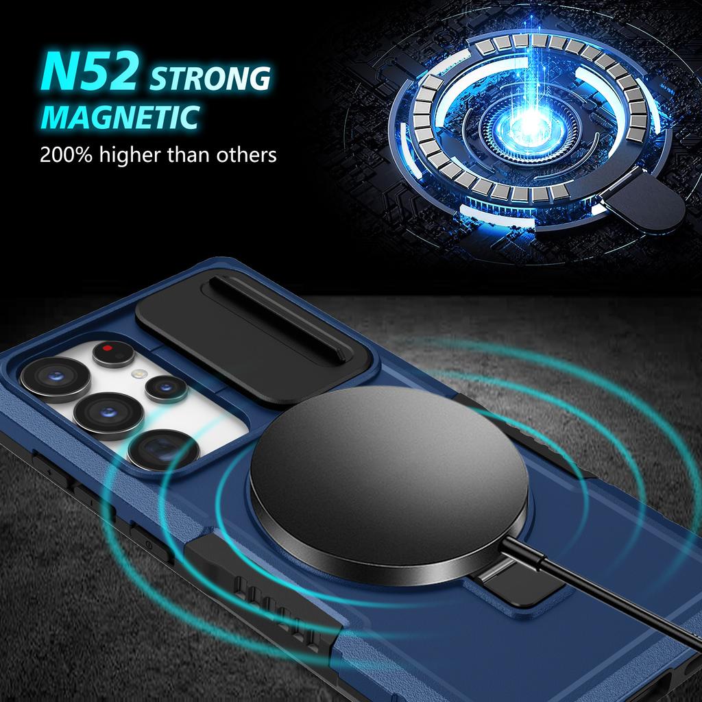 For Samsung Galaxy S24 Ultra Case PC+TPU Phone Cover with Lens Lid Magnetic Case
