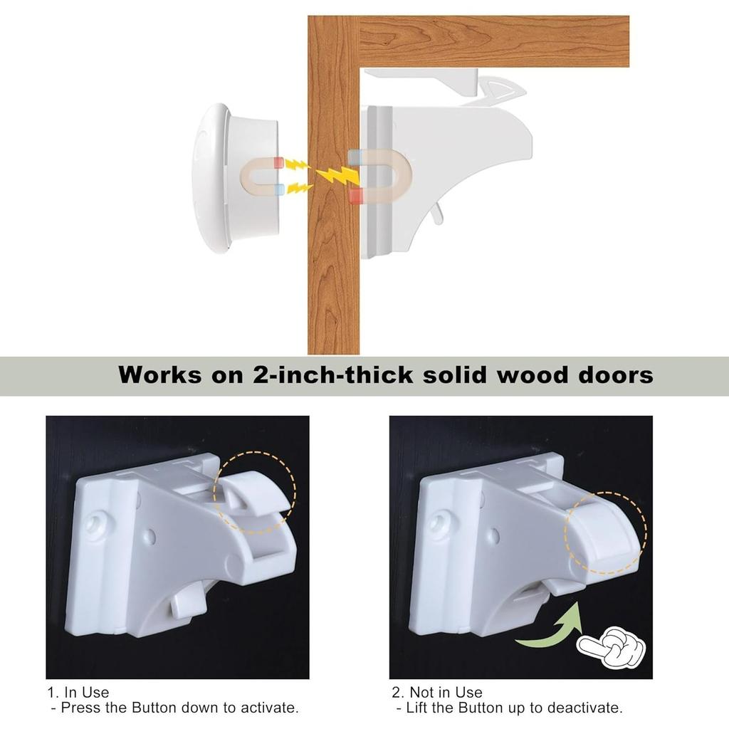 2 Pack Magnetic Cabinet Locks Baby Proofing Child Safety Cupboard Drawers Latches. (1 Key)