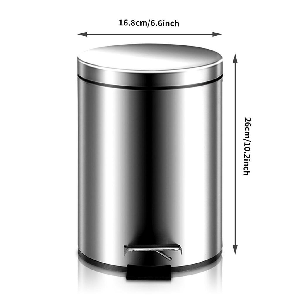 Stainless Steel Flip-Top Trash Can: Silent, Soft-Close, Foot-Operated Bin for Bathroom or Kitchen.