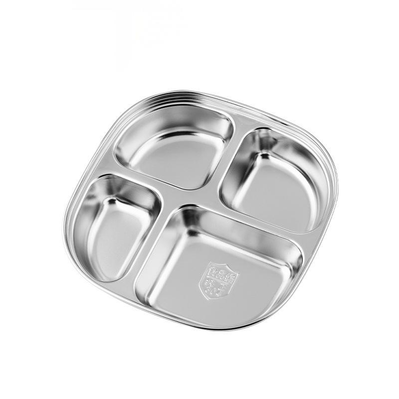 Kids' Cartoon 304 Stainless Steel Divided Dinner Plate with Four Deep Compartments, Ideal for Kindergarten and Primary School Students.