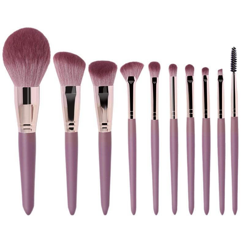 10-Piece Wooden Handle Makeup Brush Set With Soft Synthetic Bristles Face Eyes Professional Cosmetic Tools