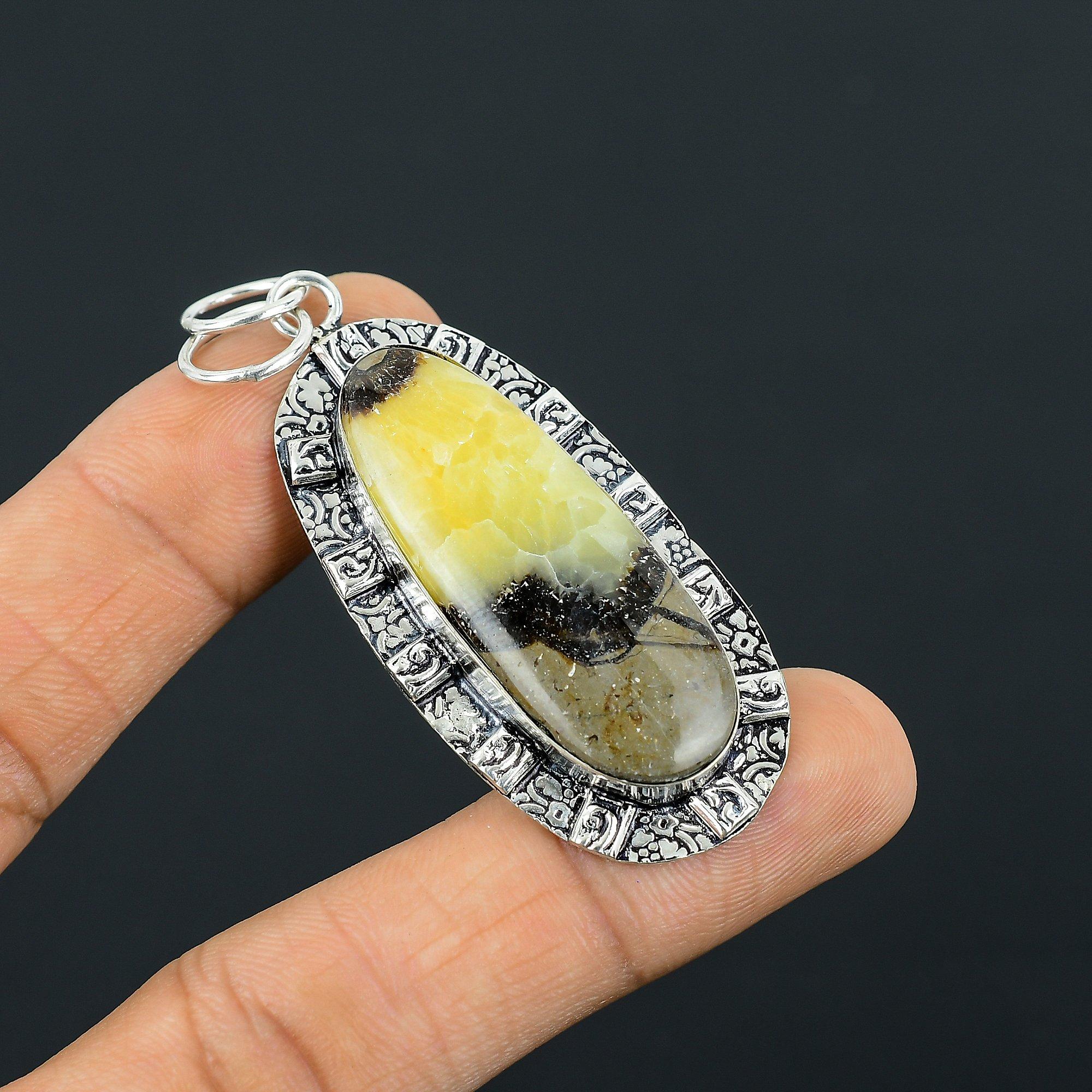 

Easter Sale 925 Sterling Silver Natural Septarian Handcrafted Pendant Jewelry