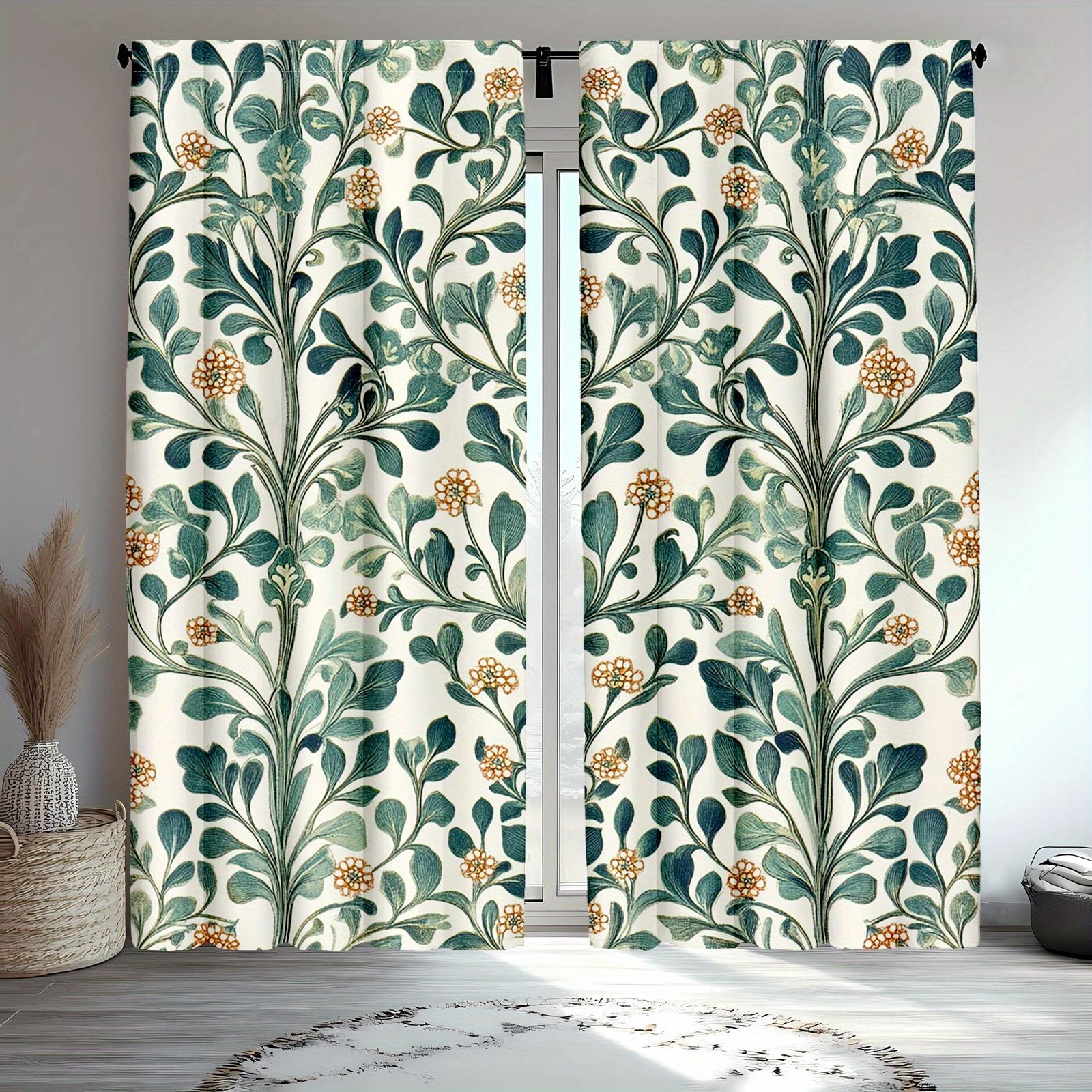 

Зеленые Шторы с Цветочным Узором Из Полиэстера Подходят для Гостиной Спальни Декора Штора Винтажная Из Моющегося Отличные Готовые W100*H70(CM)-Rod Pocket&1PCS