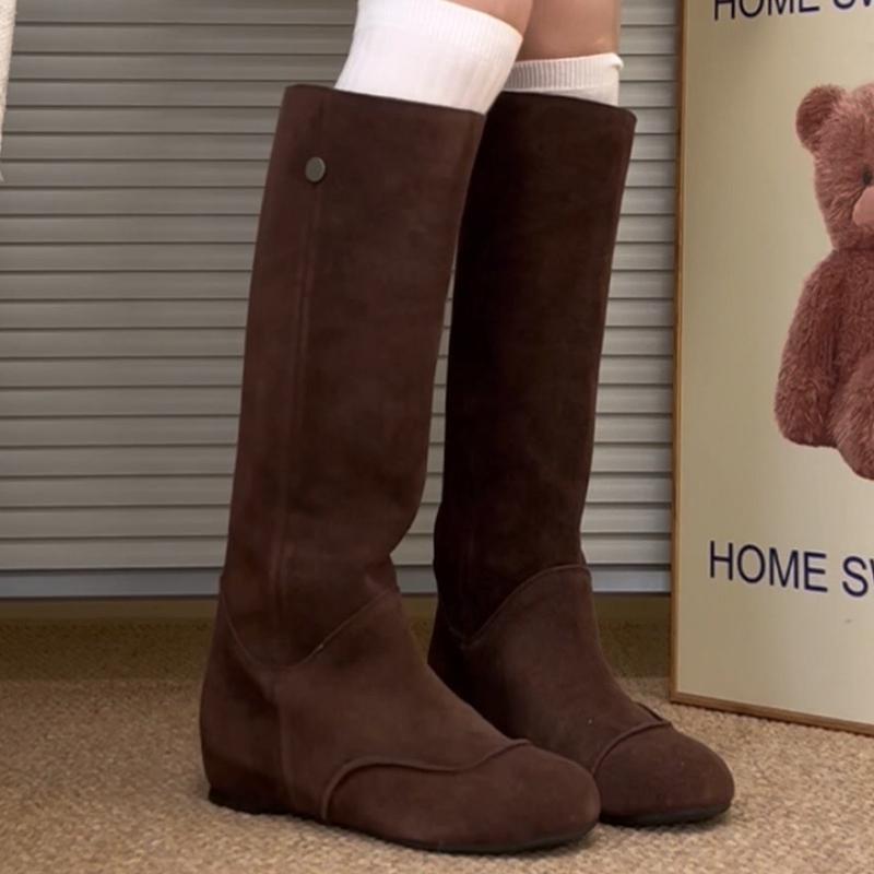 Flats Women's High Boots Fashion Knee High Suede Shoes  Chelsea Boots New Walking  Comfort Motorcycle Mujer De Botas