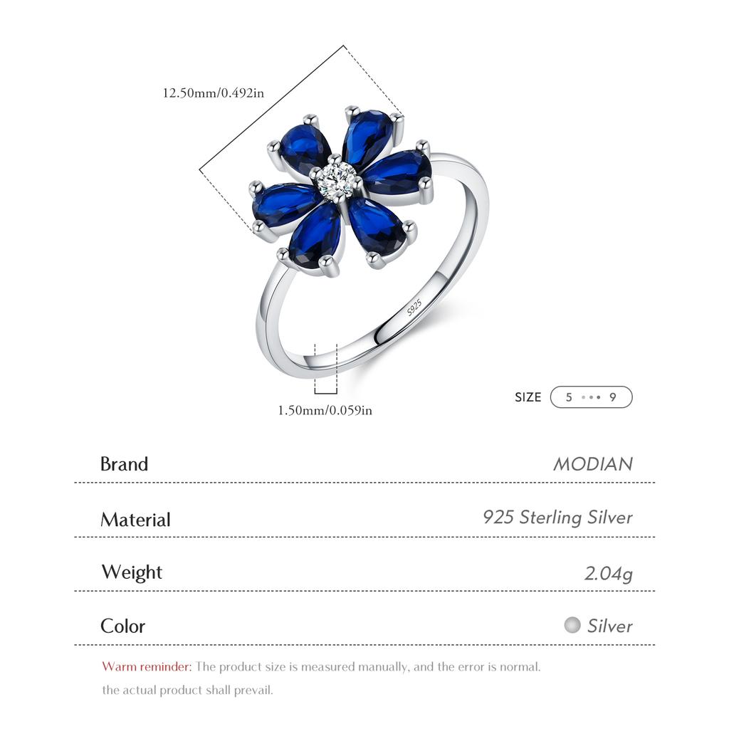 MODIAN 925 Silver Exquisite Flowers Finger Rings Royal Blue Water Drop Luxury Ring For Women Aniversary Fine Jewelry
