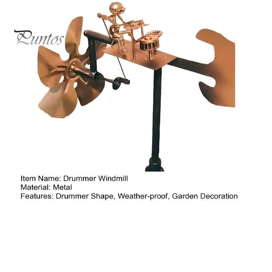 Håndlaget Metal Trommeslager Vindmølle Perkussionist Figur Statue Vinddrevet Kinetisk Trommeslager Skulptur Vindspinner for Gård Plen Hage Terrasse