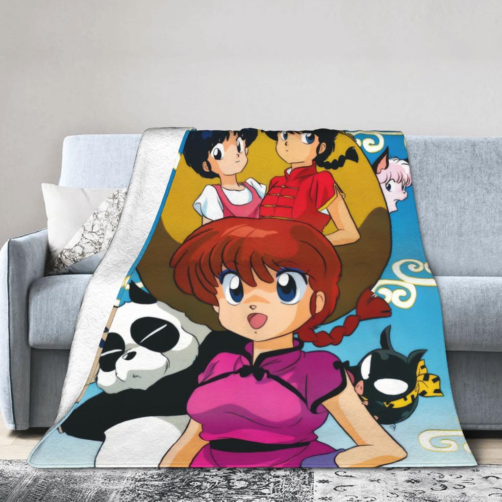 Anime Ranma And Akane Tendo Blanket Fleece Spring Autumn Portable Super Soft Throw Blankets for Sofa Travel Bedspread
