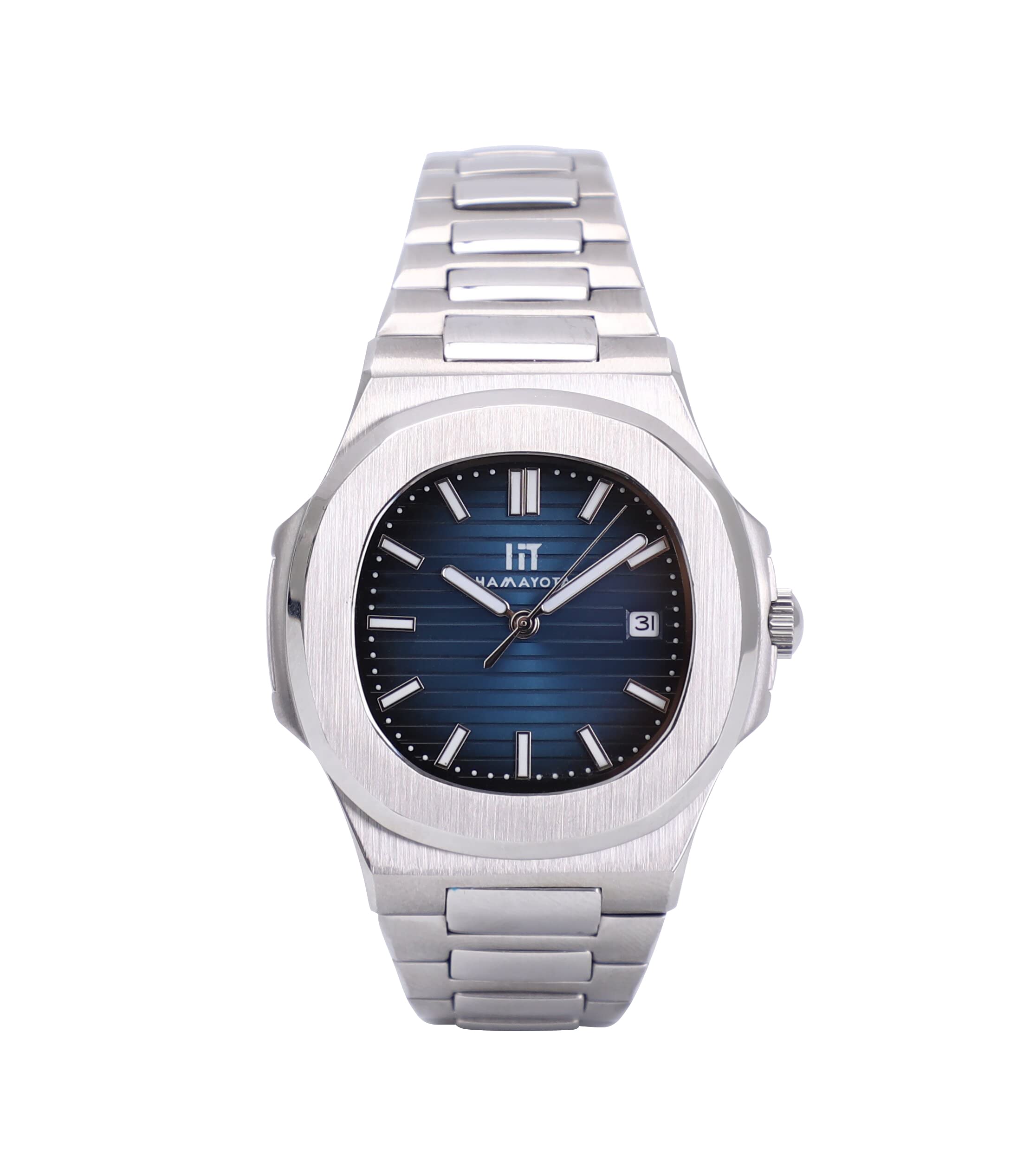 

Часы HAMAYOTA с автоматическим механизмом, датой, водонепроницаемостью, мужские, в стиле Nautilus, механизм японского производства, сталь, дисплей, синий