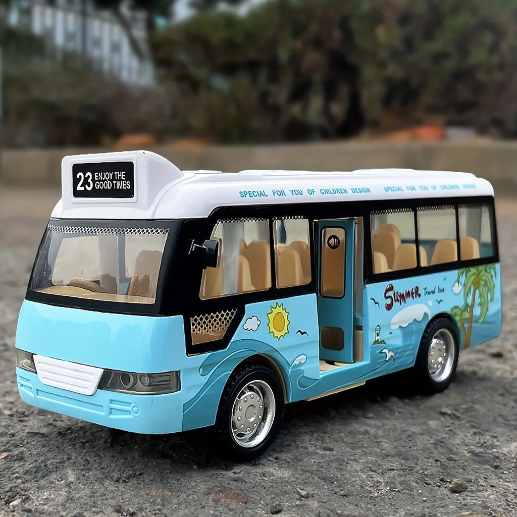 School Bus Toys Mini Car Model Die Cast Plastic City Bus With Sound And Light Miniature Vehicle Models Friction Powered Cars