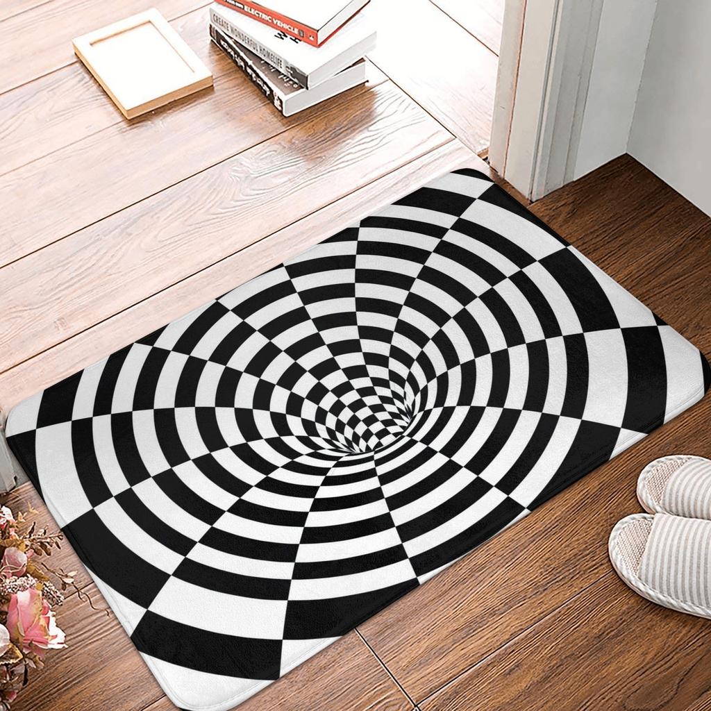 Grid Wormhole Floor Door Kitchen Bath Mat Anti-Slip Indoor Geometric 3D Vortex Doormat Living Room Entrance Rug Carpet Footpad