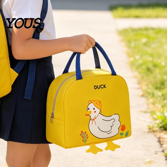Waterproof Thermal Lunch Box Cartoon Insulated Bag, Durable Oxford Cloth Cooler Tote, Penguin/Duck Fresh Keeping Meal Carrier Patterns Print,