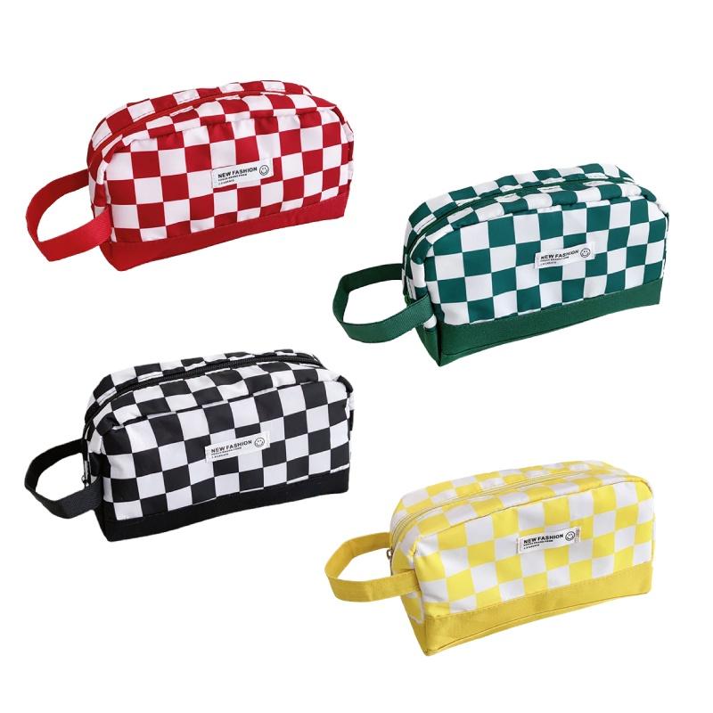 Checkered Pencil Pattern Case Large Capacity Stationery Makeup Cosmetic Gift Bag