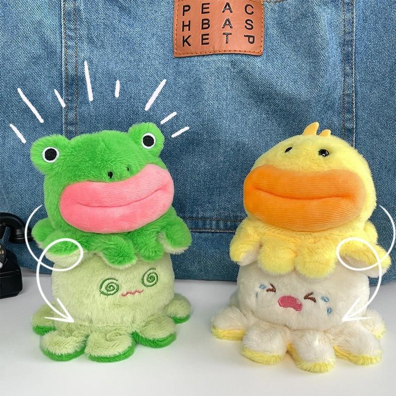 Adorable Frog And Duck Plush Keychain Couple Cute Animal Transforming Bag Charm
