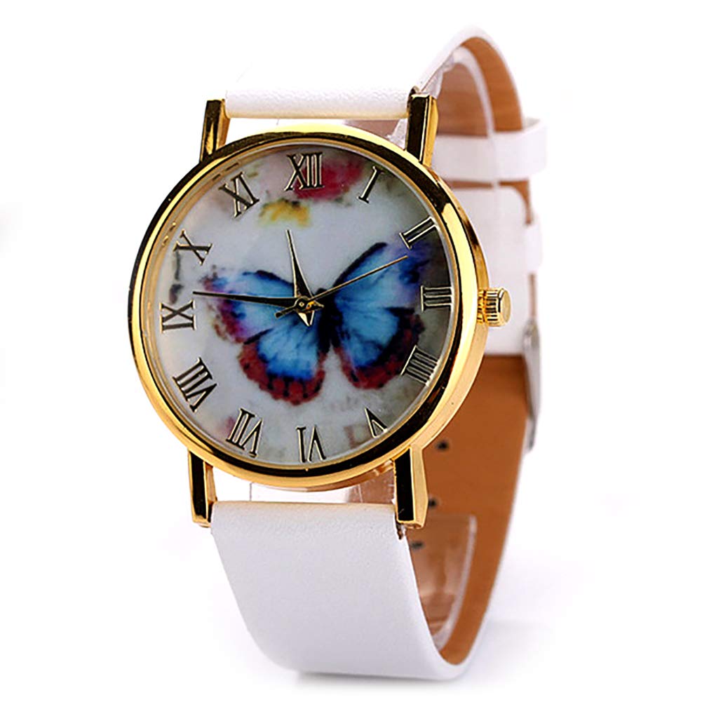 ZooooM Unique Butterfly Motif Design Watch, Quartz Movement, Faux Leather Band, Fashionable and Casual for Women (White) ZM-WATCH1727-WH