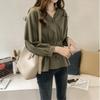 Early Autumn Women's Clothing New Korean Version of Temperament Waist Loose and Thin V-neck Shirt Women, Long-sleeved Korean Fan Shirt Top Trendy