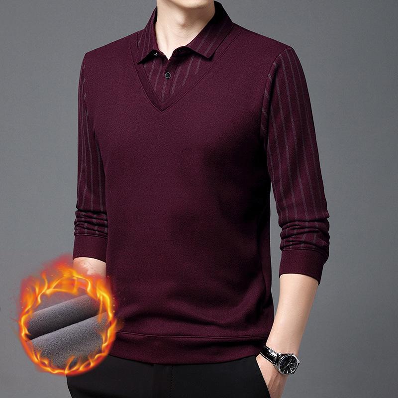 

Мужская плотная теплая рубашка поло с длинным рукавом и плюшевыми лацканами — повседневная, деловая и универсальная L