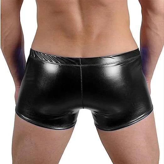 Sexy Herren Designer Leder Shorts Boxer Echt Echtes Stilvolles Schafsleder Schwarz