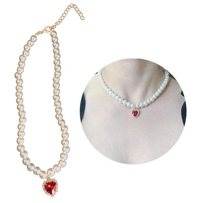 Collana Ciondolo Cuore di Rubini Raffinato Collana di Perle alla Moda Choker Boemo Gioielli Dolci Clavicola Matrimonio