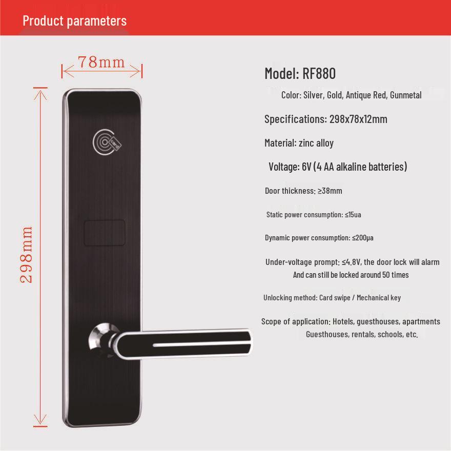 Smart Electronic Door Lock with Card Swipe and Password for B&B and Apartment Rentals