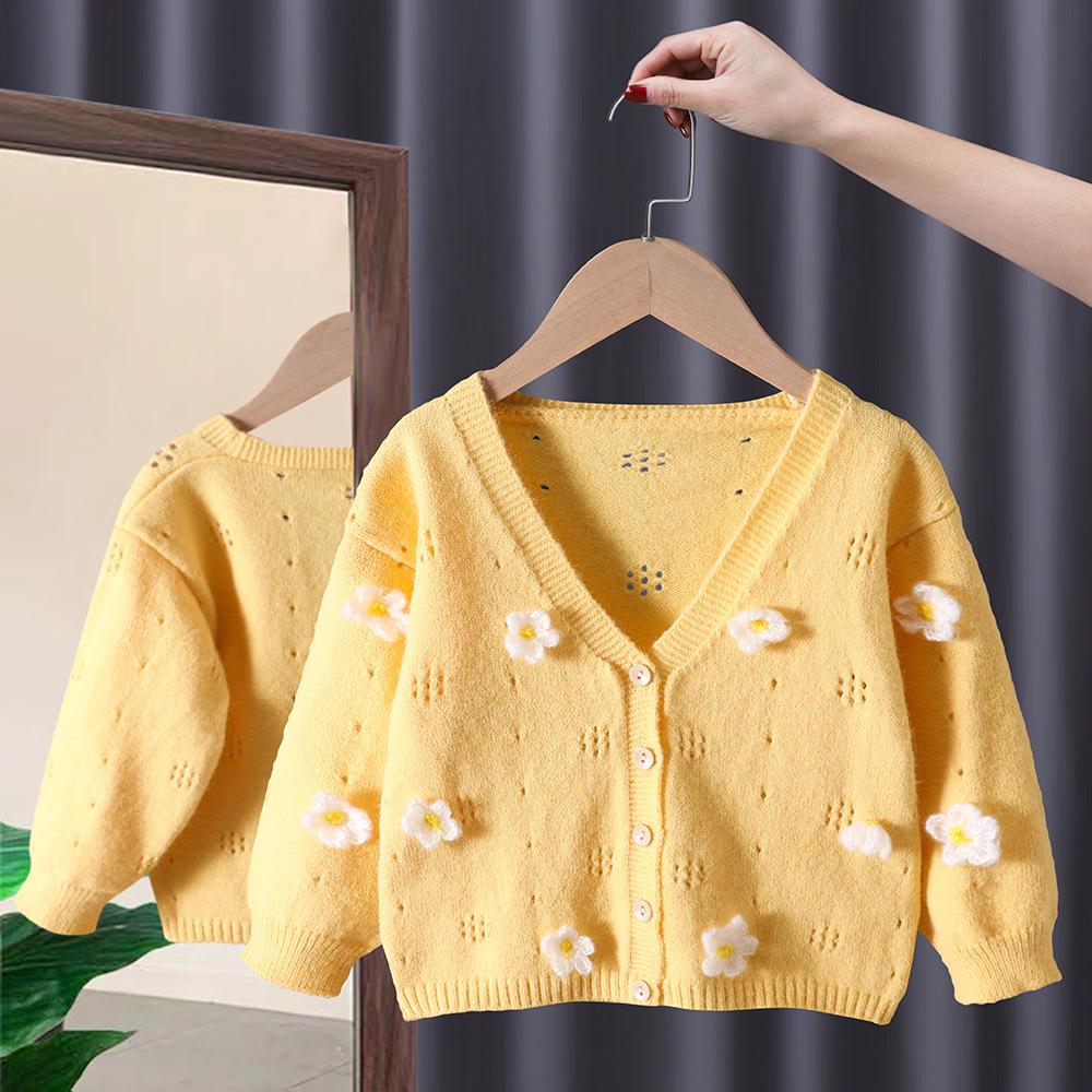 Girls Flower Sweater Cardigan Spring and Autumn Children Fashion Knitwear