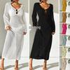 European-American Hollow Texture V-Neck Button Backless Long-Sleeve Beach Dress