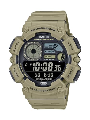 Casio WS-1500H Series | Mens Digital Watch | 100M WR | LED Illuminator | Moon Phase | Fishing Gra...