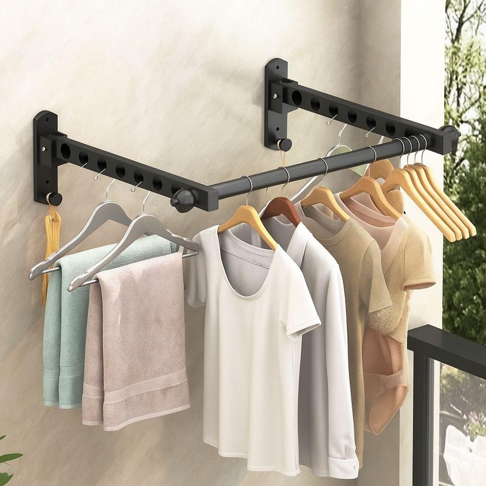 Non-Punching Wall Mounted Clothes Hanger Stainless Steel Clothes Drying Hanger Bathroom