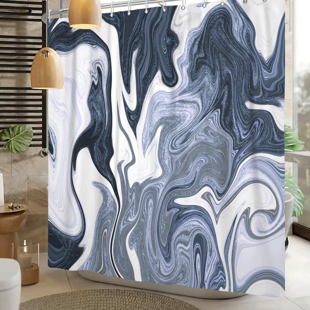 Marble Texture Shower Curtain Abstract Fluid Art Print Waterproof Bath Curtain Bathroom Decor Multiple Color Polyester With Hook