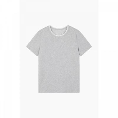 Embroidered Neckline Short Sleeve Tee Bats96541