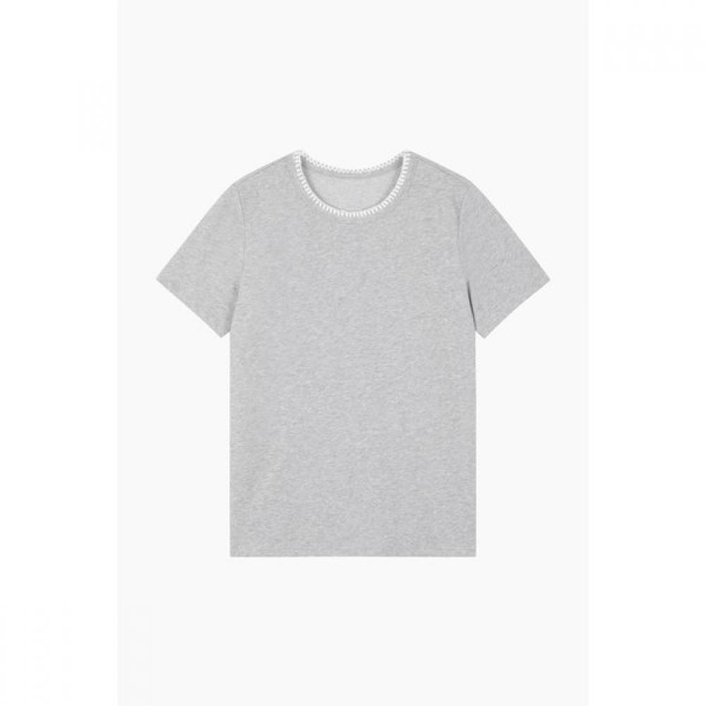 Embroidered Neckline Short Sleeve Tee Bats96541 GR gray44 4800₽
