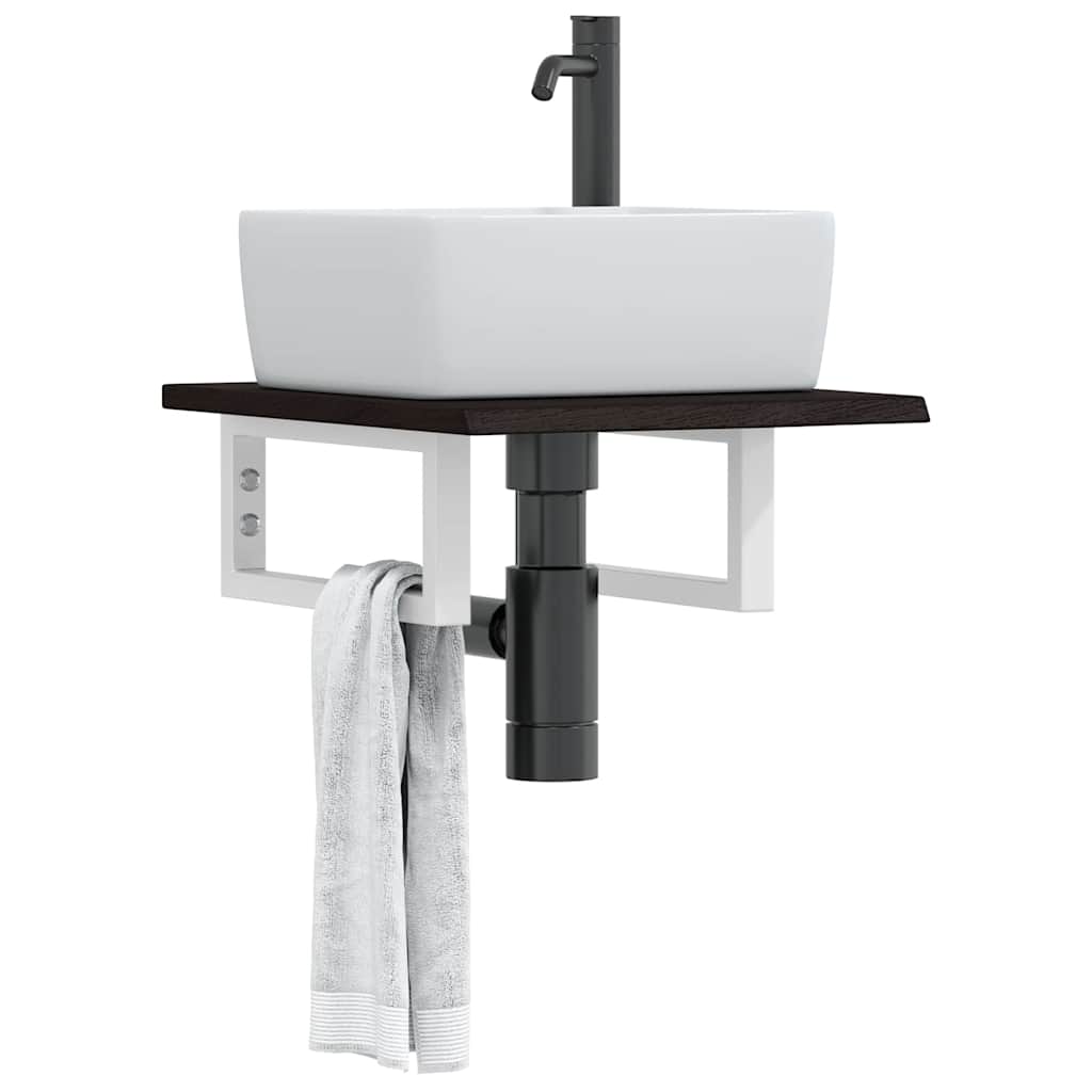 Washbasin Top with Mounting Bracket Steel and Solid Oak Wood