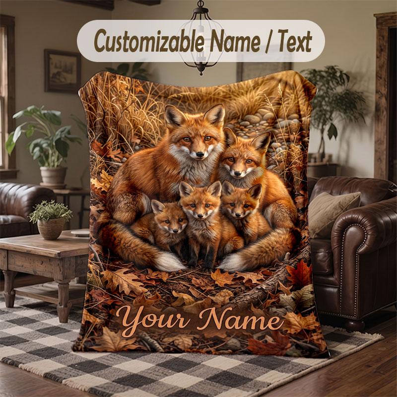 Wolf Fuchs Thema Kuscheldecke Personalisierbarer Name Text Personalisierte Decke Weich Gemütlich für Zuhause Sofa Bett