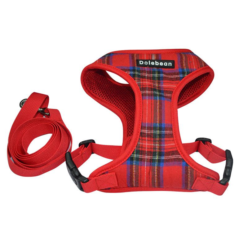 Fashion Plaid Style Pet Harness Vest and Leash Set Dog Vest Harness Dog Leash Adjustable Dog Chest Strap Pet Supplies