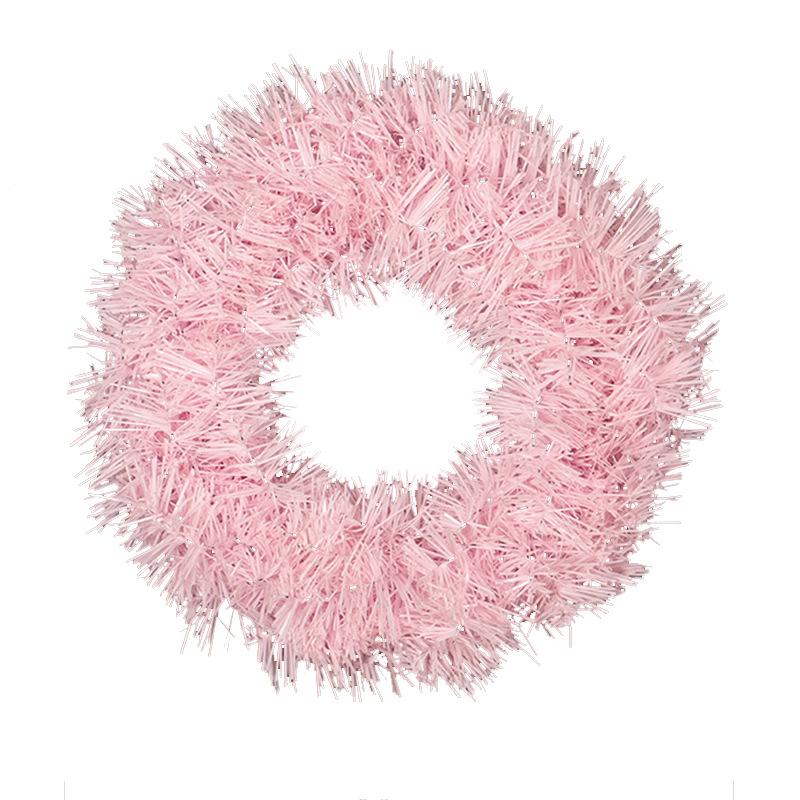 Christmas Day Decoration Pink Christmas Wreath 30cm Vine Wreath Door Hanging PVC Material