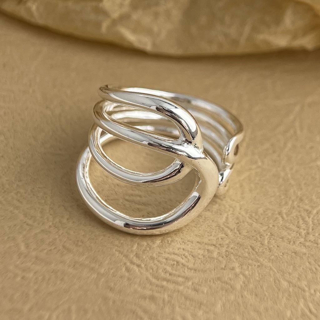 925 Sterling Silver Rings for Women Couple Minimalist Handmade Simple Interlines Ring Fine Jewelry Gift Prevent Allergy