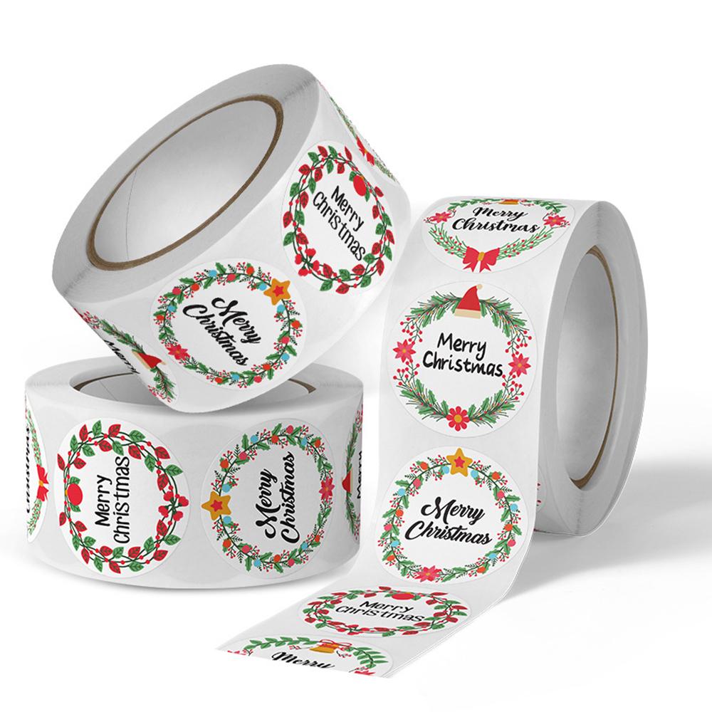 100-500Pcs High-Standard Merry Premium-Quality Christmas High-Standard Holiday Superior-Grade Stickers Superior-Grade Wreath Top-Grade Adhesive