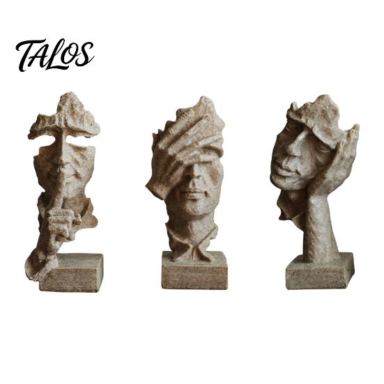 Talos 3Pcs Abstract Silent Figure Sculpture Set, Minimalist Art Desk Decor with Finger-to-Lips, Cover-Eyes & Chin-Rest Poses, Resin Statues for Living