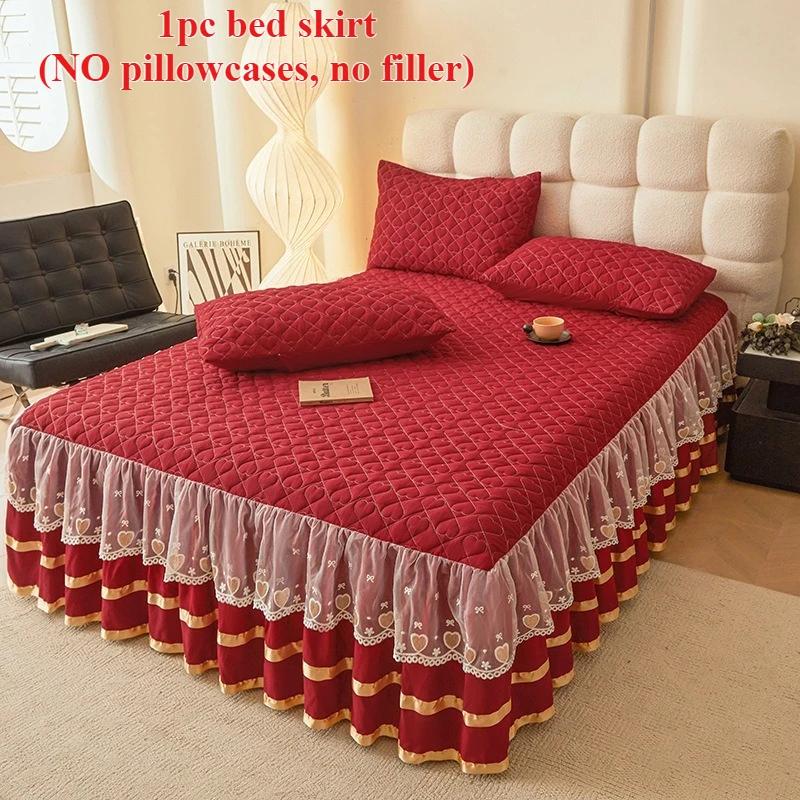

1pc Luxury Lace Cotton Bed Skirt Easy Removal,Breathable Soft Comfort Fitted Sheet with Thickened Warmth for Autumn and Winter 1pc 120x200cm красный