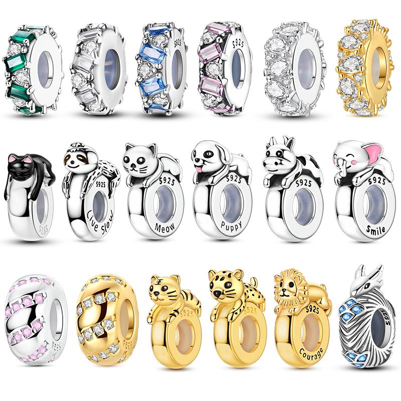 925 Silver Silicone Spacer Stopper Beads Cat Elephant Charms Jewelry Fit 925 Bracelet For Women DIY Gift Party