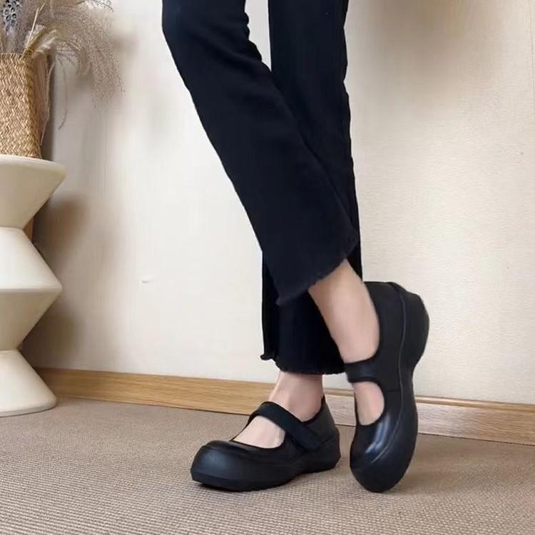 Spot Version~ Thick-soled Round Head Velcro Shallow Mouth Single Shoes Women's 2025 Summer New Versatile Casual Mary Jane Shoes