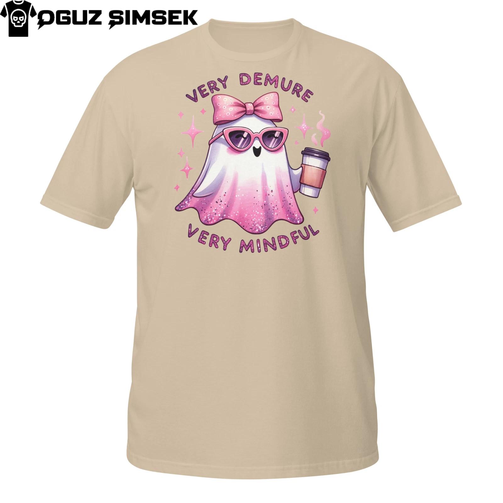 Very Demure Mindful Ghost T-Shirt Mens Womens Tees Top | Cute Pink Glitter Spirit Kawaii Goth Funny M
