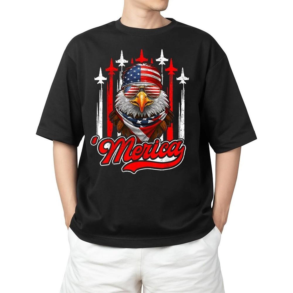 Merica Eagle Airplane 4th Of July American Flag Patriotic Adult S-4XL Unisex T-Shirt M