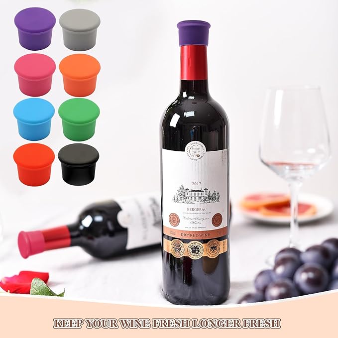 6PCS Reusable Silicone Wine Corks, Glass Corks Beverages Beer Champagne Bottle Stoppers To Keep Fresh